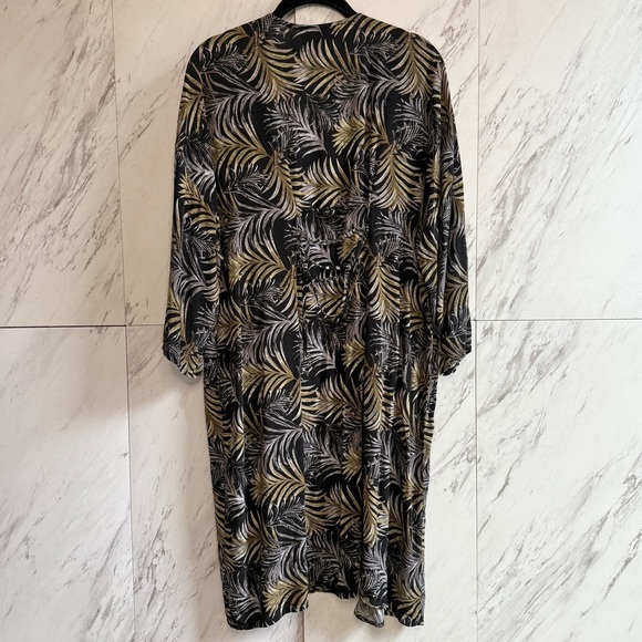 Forever 21 Leaf Jungle Tropic Open Front Lace Back Longline Duster Kimono SZ S - Picture 4 of 6